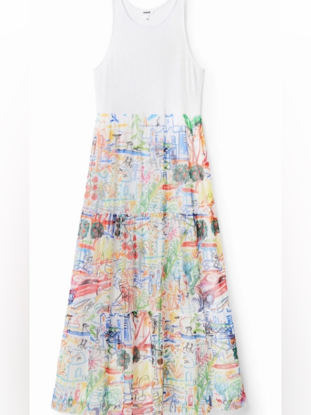 Desigual Maxi Wearable Art Tank Top Tulle  Tiered Dress NWOT Large - Picture 2 of 7
